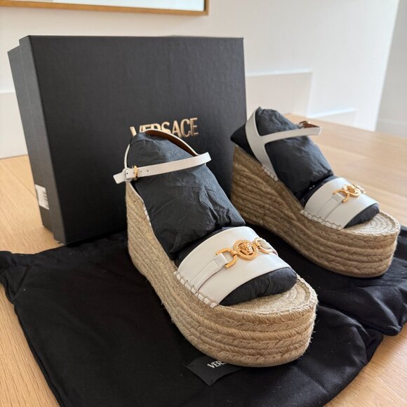 New in Box Versace Bianca Ottico Platform Wedge Sandals Size EU 40/ US 9.5 - Picture 9 of 16